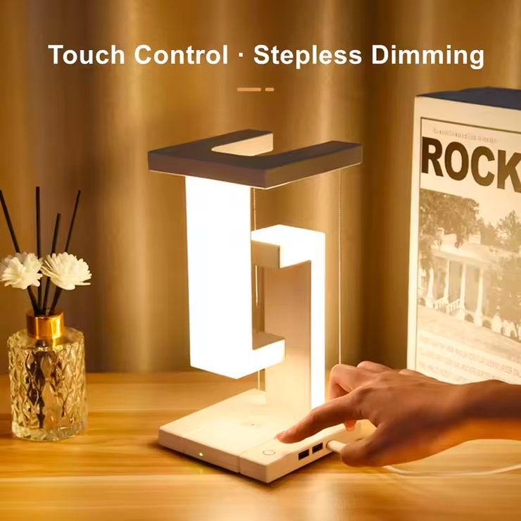 LED Levitation Desk Lamp with 10W Wireless Charger – Dimmable Night Light