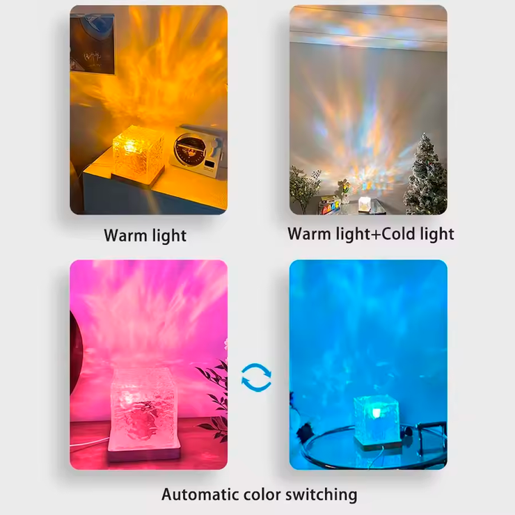 Water Ripple Projector Night Light | 3/16 Colors Flame Crystal Lamp
