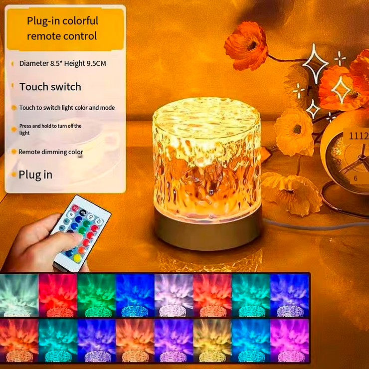 Water Ripple Projector Night Light | 3/16 Colors Flame Crystal Lamp